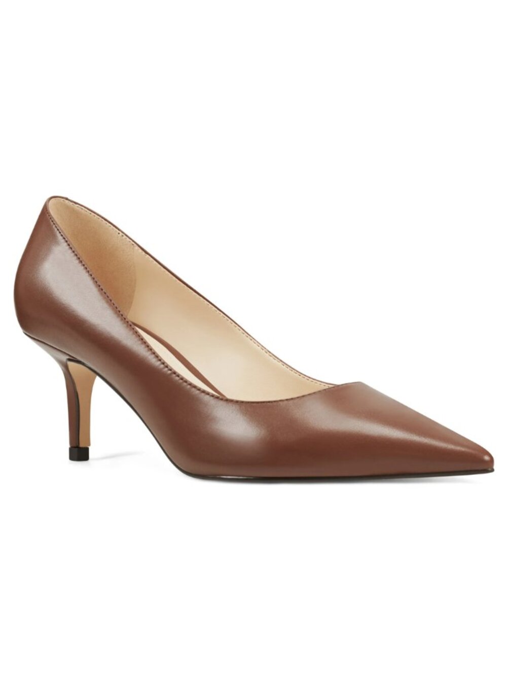 Nine West Brown Pointed-Toe Leather Kitten Heel Pumps